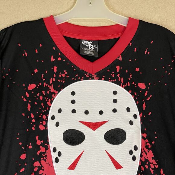 Friday The 13th Jersey Mens S Black Jason Voorhees Hockey Mask Halloween Shirt - Picture 2 of 12